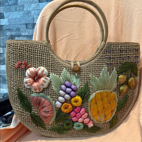 pride of the Bahama Handbags - Handcrafted Floral and Fruit Embellished Tote